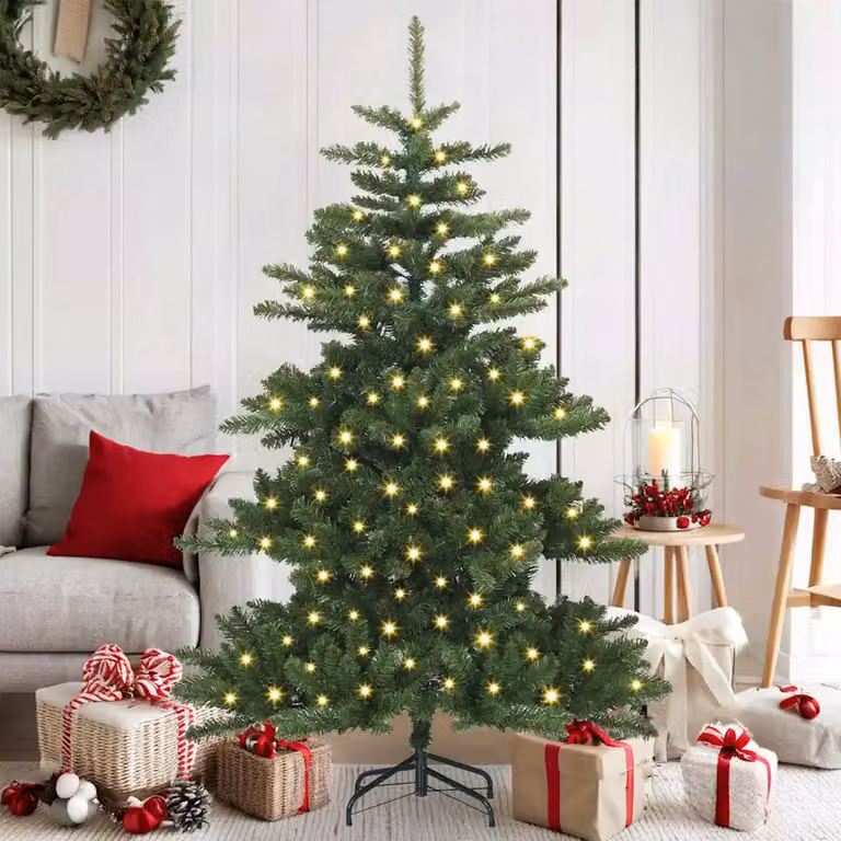 Albero di Natale Artificiale Moderno vidaXL con Luci LED Warm White, Verde, Altezza: 150 cm