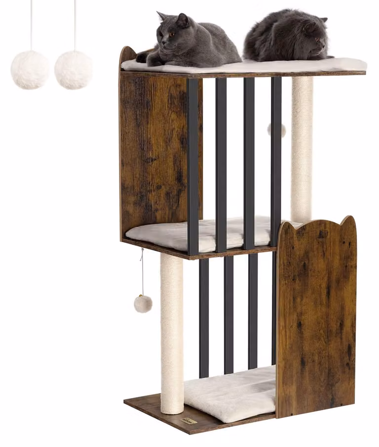 SolidKeus - Albero per gatti a tre piani, altezza 111 cm, con ampie piattaforme