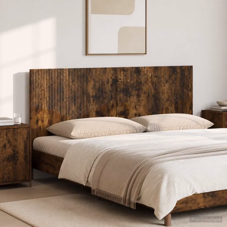 Testiera da muro vidaXL HOORN in legno ingegnerizzato Rovere Fumo con mensola integrata, L: 180 cm, H: 50 cm, P: 15,56 cm