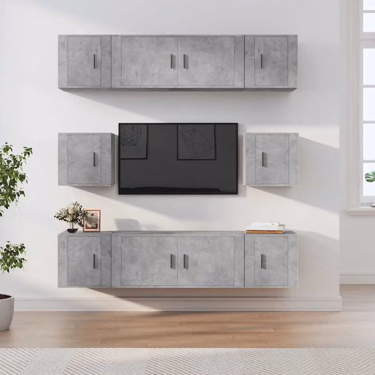 Set Mobili Porta TV vidaXL 8 Pezzi in Legno e MDF Grigio Cemento