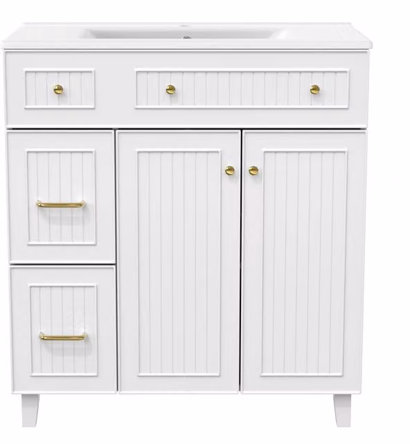Mobile bagno freestanding Aosom con lavabo in ceramica bianco e ante con cassetti