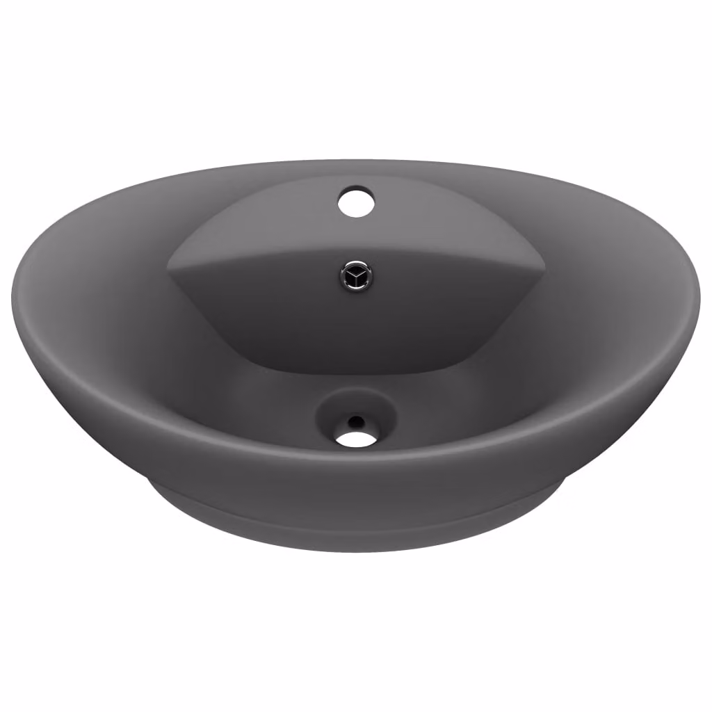 Lavabo Troppopieno Ovale Grigio Scuro Opaco 58,5x39cm Vetroceramica