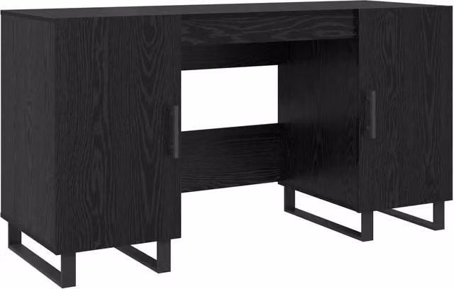 Scrivania da ufficio in stile industrial con piano in legno rovere e struttura in metallo nero, L: 140 cm, P: 50 cm, H: 75 cm – 1