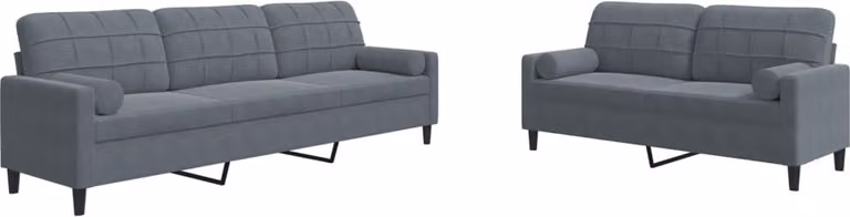 Set di Divani 2 pz con Cuscini e Rinforzi Grigio Scuro Velluto