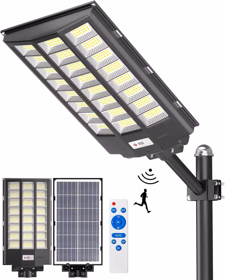 Lampione solare da esterno, 680.000 lumen, 6500 Kelvin, tecnologia LED, grado di protezione IP67, con telecomando
