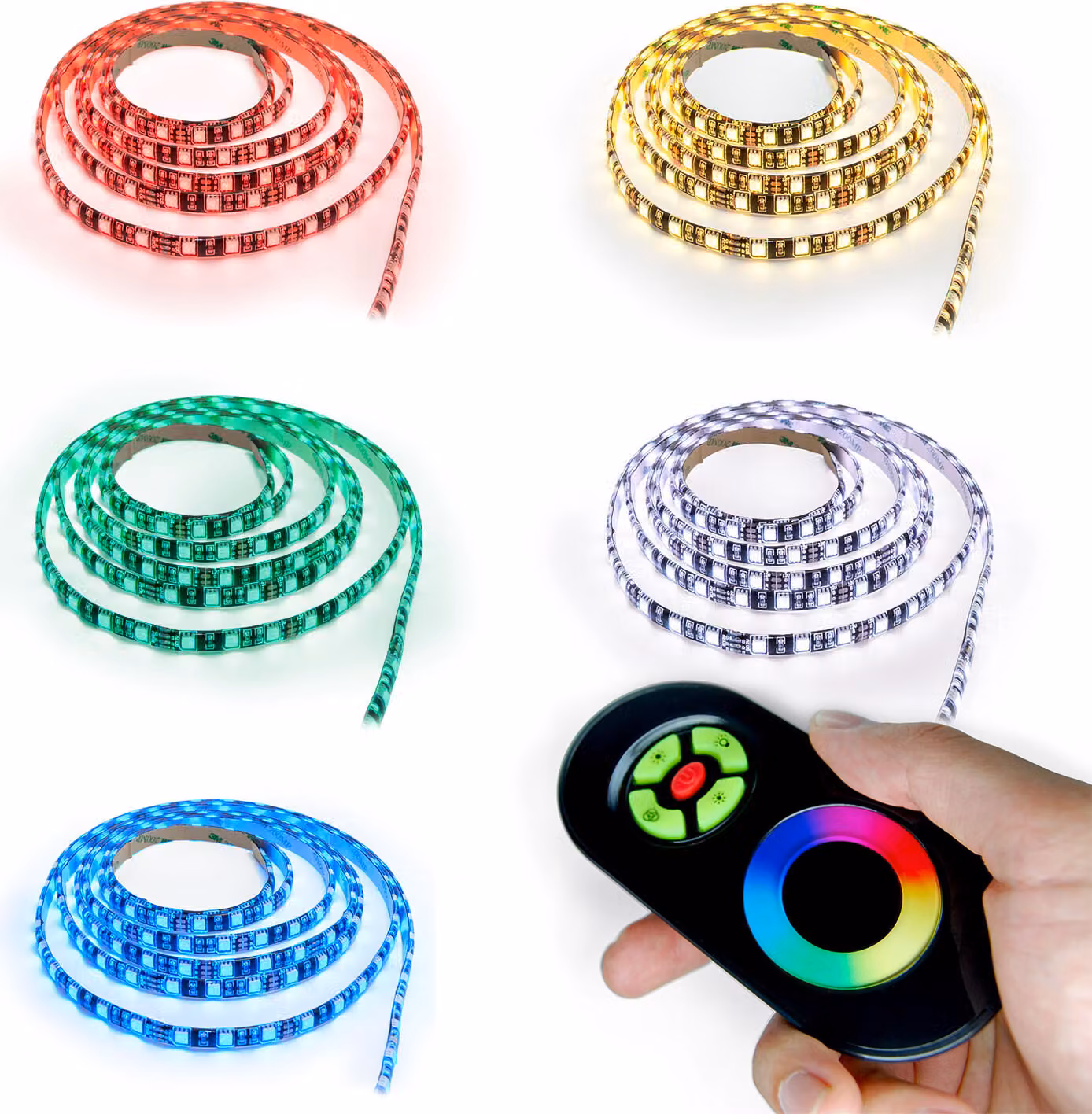 Set completo di striscia LED RGB da 2 m, multicolore, 60 LED al metro, extra luminosa, con telecomando touch, colore nero