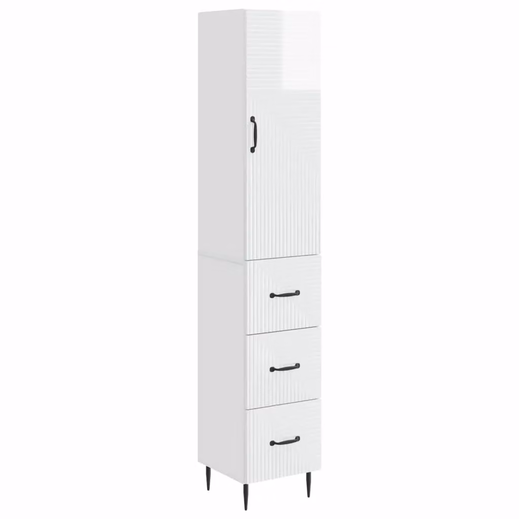 Set di 2 armadi moderni vidaXL bianchi lucidi in MDF con ante scorrevoli e ripiani interni L/P/H: 33 x 34,5 x 90 cm – 2