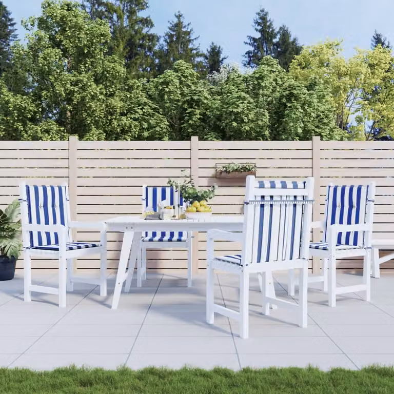 Set di 4 cuscini per sedie con schienale basso vidaXL, tessuto in poliestere a strisce bianche e blu, resistente all'acqua e ai raggi UV