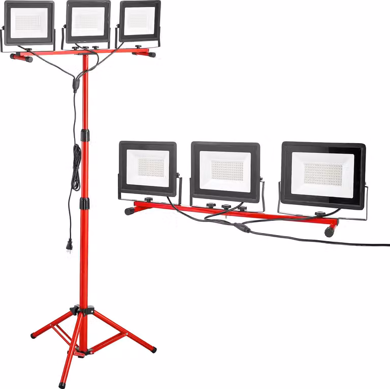 SucceBuy Faretto da cantiere a LED con treppiede, 21000 lumen, 6000-6500K, con tre teste regolabili, interruttori separati e cavo di alimentazione da 3,3 m, adatto per uso interno ed esterno, impermeabile IP65