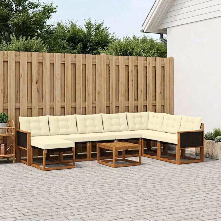 Set di divani da esterno vidaXL 9 pz in legno di acacia con cuscini beige e crema per giardino e terrazzo