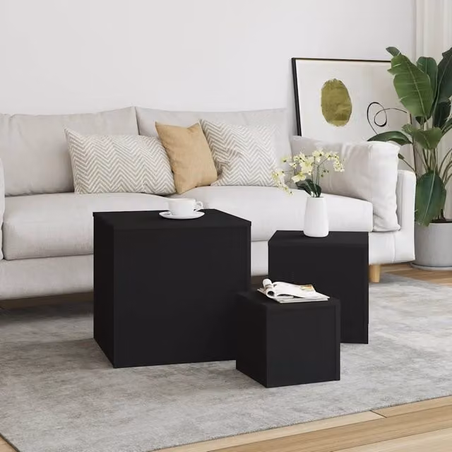 Set di 3 tavolini nidi vidaXL in legno nero opaco per soggiorno e camera da letto – 1