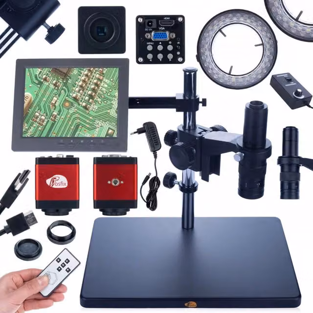 Microscopio Digitale Rosfix Earth Pro MCEP-0.5X Set Nero con Zoom 7-45x, Oculare 360°, Illuminazione LED 56x e Connessione HDMI-USB