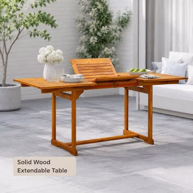 Garden Dining Table (120-170)x80x75 Cm Solid Acacia Wood