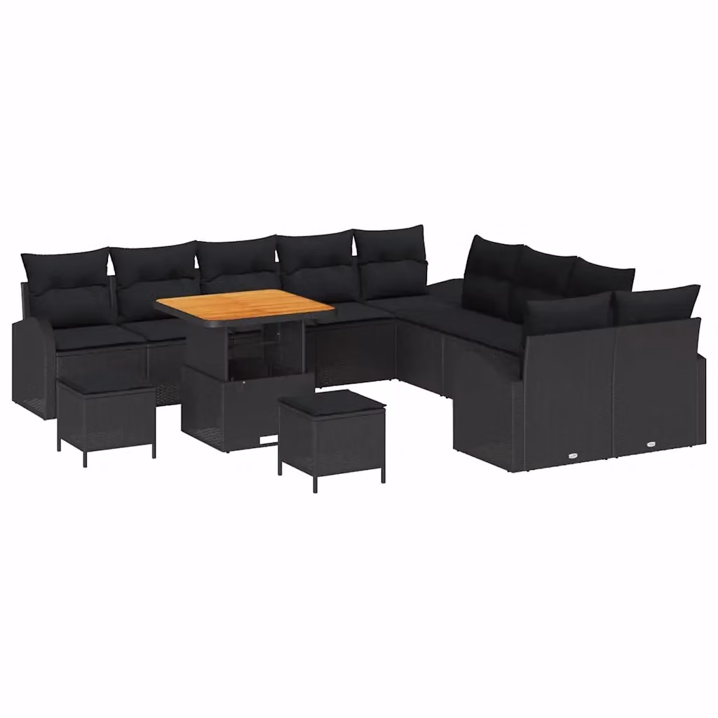Set Divano da Giardino vidaXL a forma a U con Cuscini e Tavolino Nero in Polyrattan e Acciaio – 2