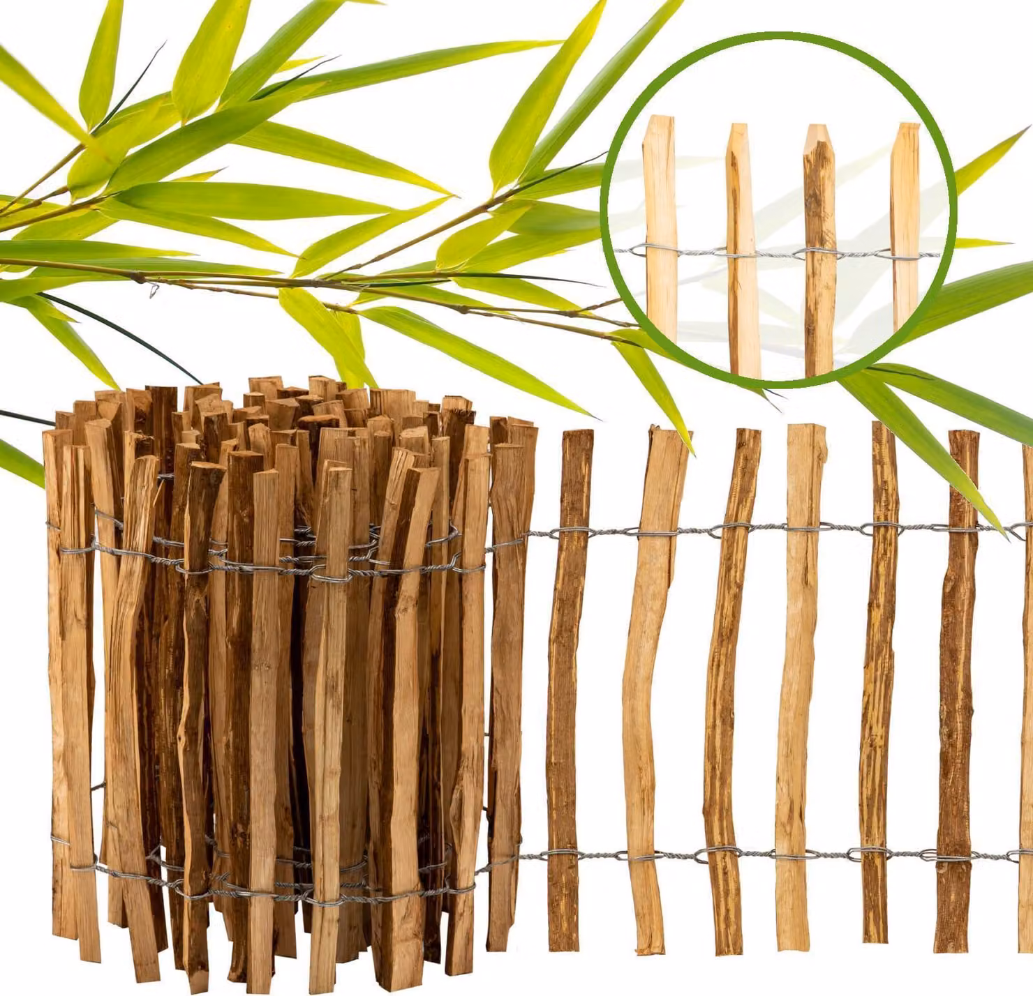 Recinzione a paletti 100 cm Distanza 3-5 cm · Lunghezza 500 cm · Legno di nocciolo impregnato ·