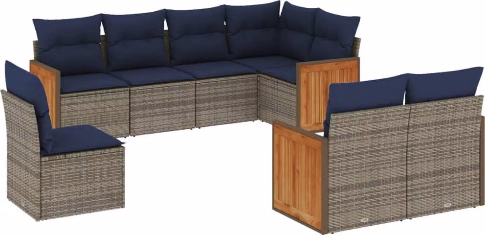 Set Divani da Giardino 8 pz con Cuscini Grigio in Polyrattan