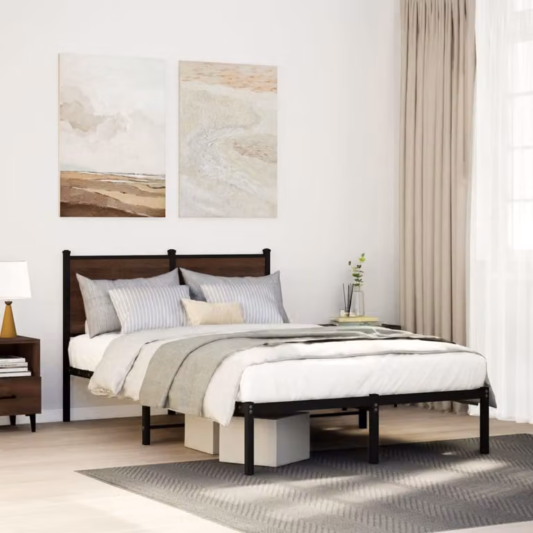 Giroletto in metallo vidaXL senza materasso, colore rovere marrone, L/P/H: 200 x 120 x 91,5 cm