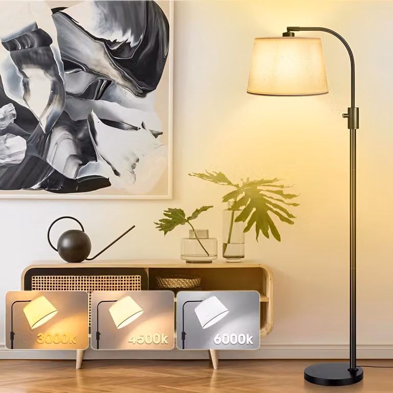 Lampada da terra Soggiorno Nero Led Lampada ad arco dimmerabile Lampada da terra moderna con interruttore a pedale 12W Lampade da terra Lampada da lettura per camera da letto Ufficio
