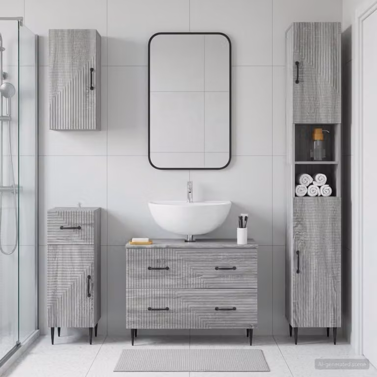 Set di mobili da bagno moderno vidaXL HAARLEM composto da 4 pezzi in grigio con mobile lavabo e pensile a muro