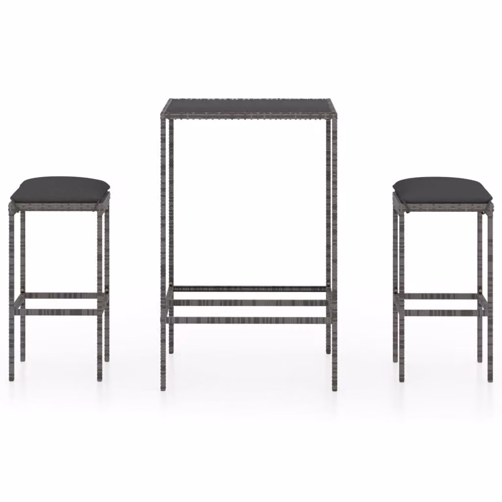 Set da Bar da Giardino 3 pz con Cuscini in Polyrattan Grigio