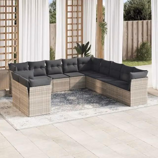 vidaXL Set Divani da Giardino 11 pz a Forma a L con Cuscini Grigio – 1