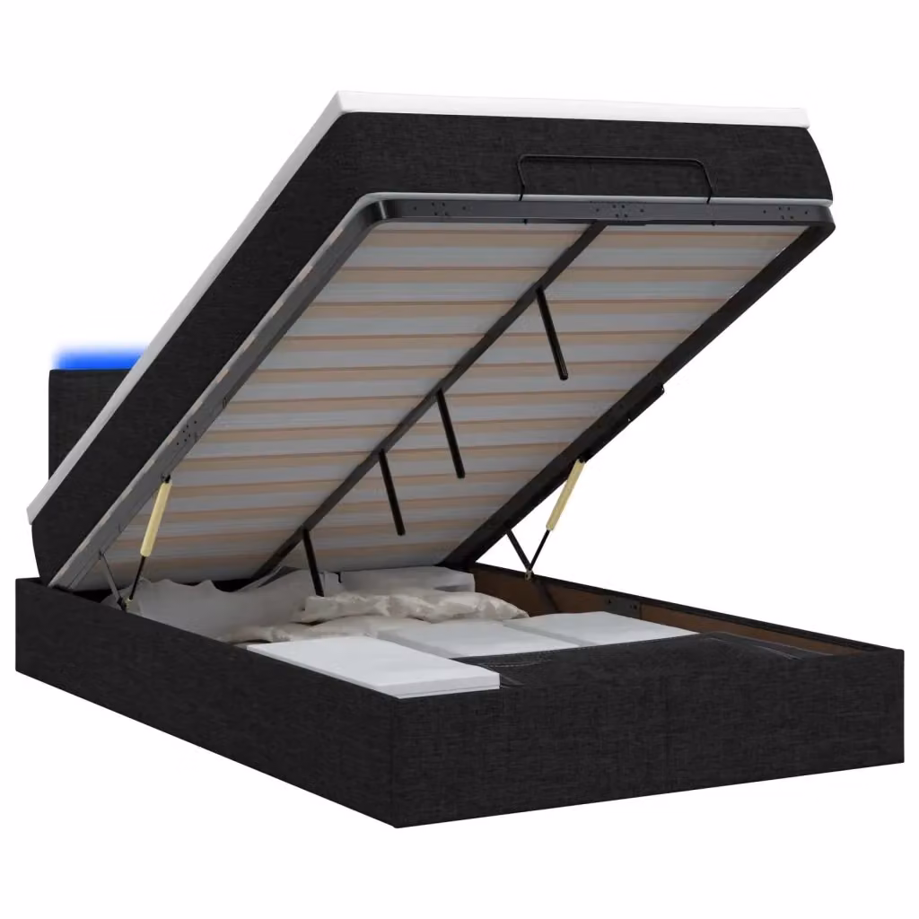 Letto Ottomano con Materasso Ibrido e Illuminazione LED vidaXL, Bianco e Nero, L/P/H: 200 x 120 x 88 cm – 2