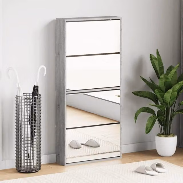 Scarpiera con specchio Design Mania Grigia L: 63 cm, P: 17 cm, H: 134 cm – 1