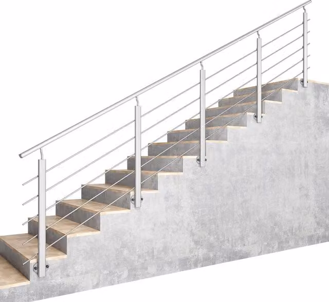 Kit ringhiera per scala AICA in alluminio con corrimano ovale, montaggio a parete, colore argento opaco, Lunghezza: 400,6 cm