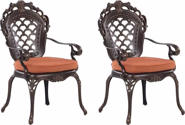 Set di 2 sedie da giardino BELIANI in alluminio marrone con cuscini in poliestere resistente ai raggi UV e braccioli