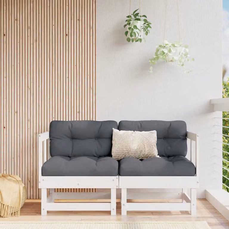 vidaXL Set di Divani Angolari a L in Legno Massello di Pino con Cuscini per Giardino e Terrazza