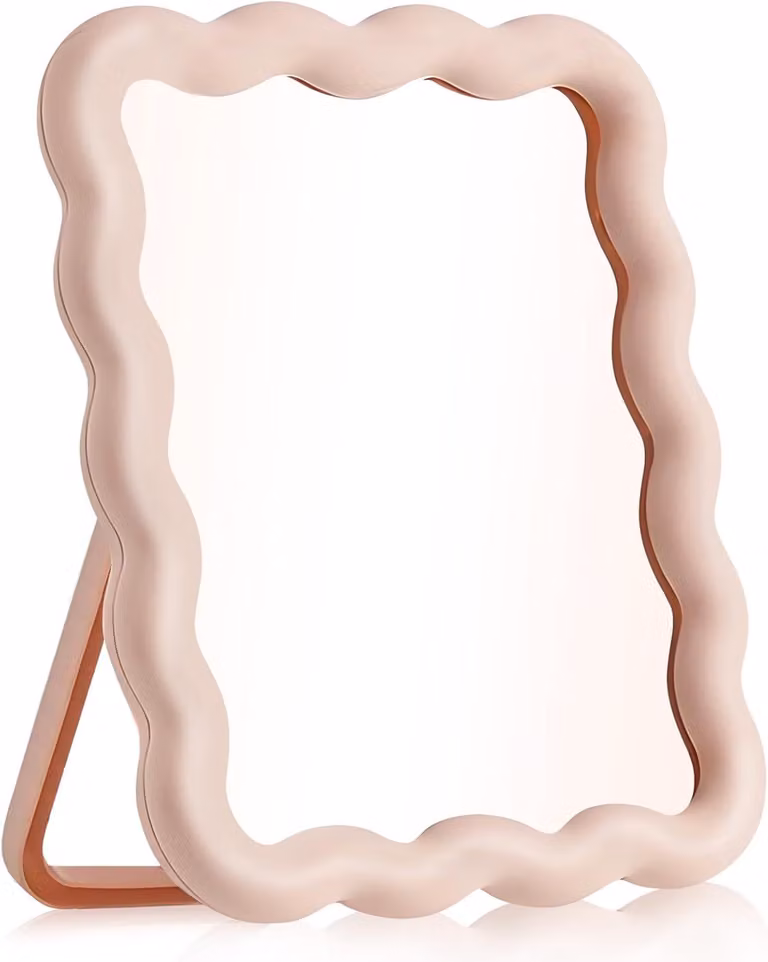 Specchio da tavolo a forma di onda, rosa, 17x13,5 cm, pieghevole, ideale per i viaggi