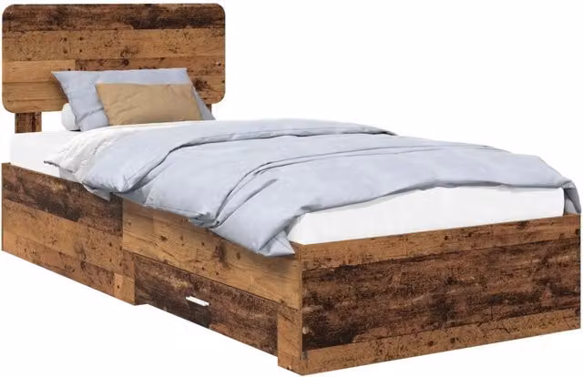 Letto singolo | Letto per adulti | Struttura del letto Legno vecchio 90 x 190 cm Legno multistrato