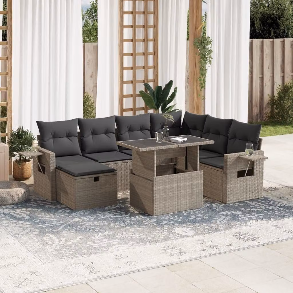 Maison Exclusive - Set Divano da Giardino 8pz con Cuscini Grigio Chiaro Polyrattan