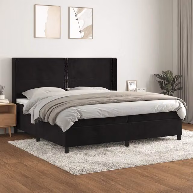 Letto Ibrido vidaXL con Giroletto a Molle e Materasso in Velluto Nero e Bianco L/P/H: 200 x 203 x 128 cm