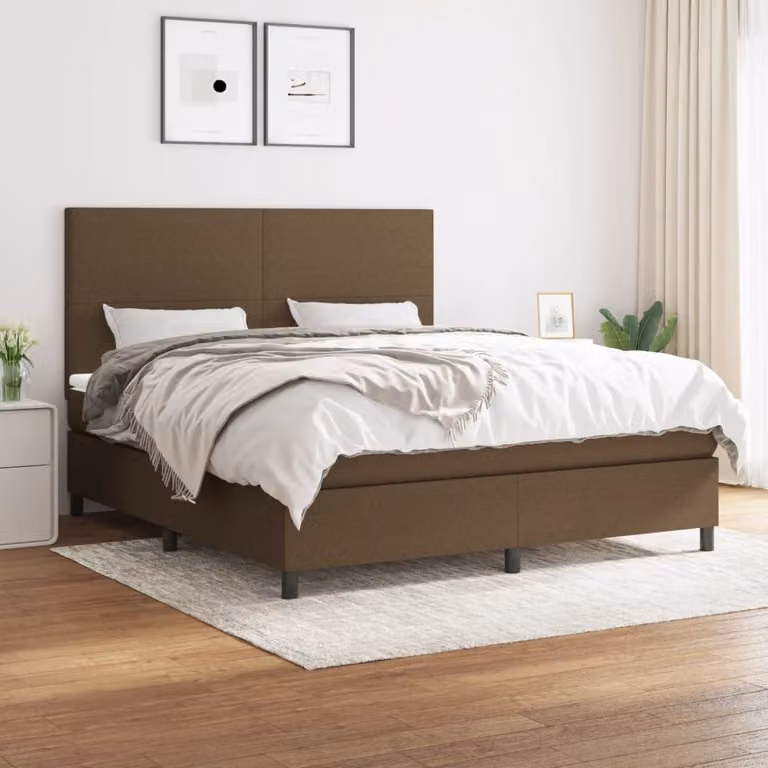 Letto Ibrido vidaXL con Giroletto a Molle e Materasso a Tasche, Marrone e Bianco, L/P: 180 x 200 cm