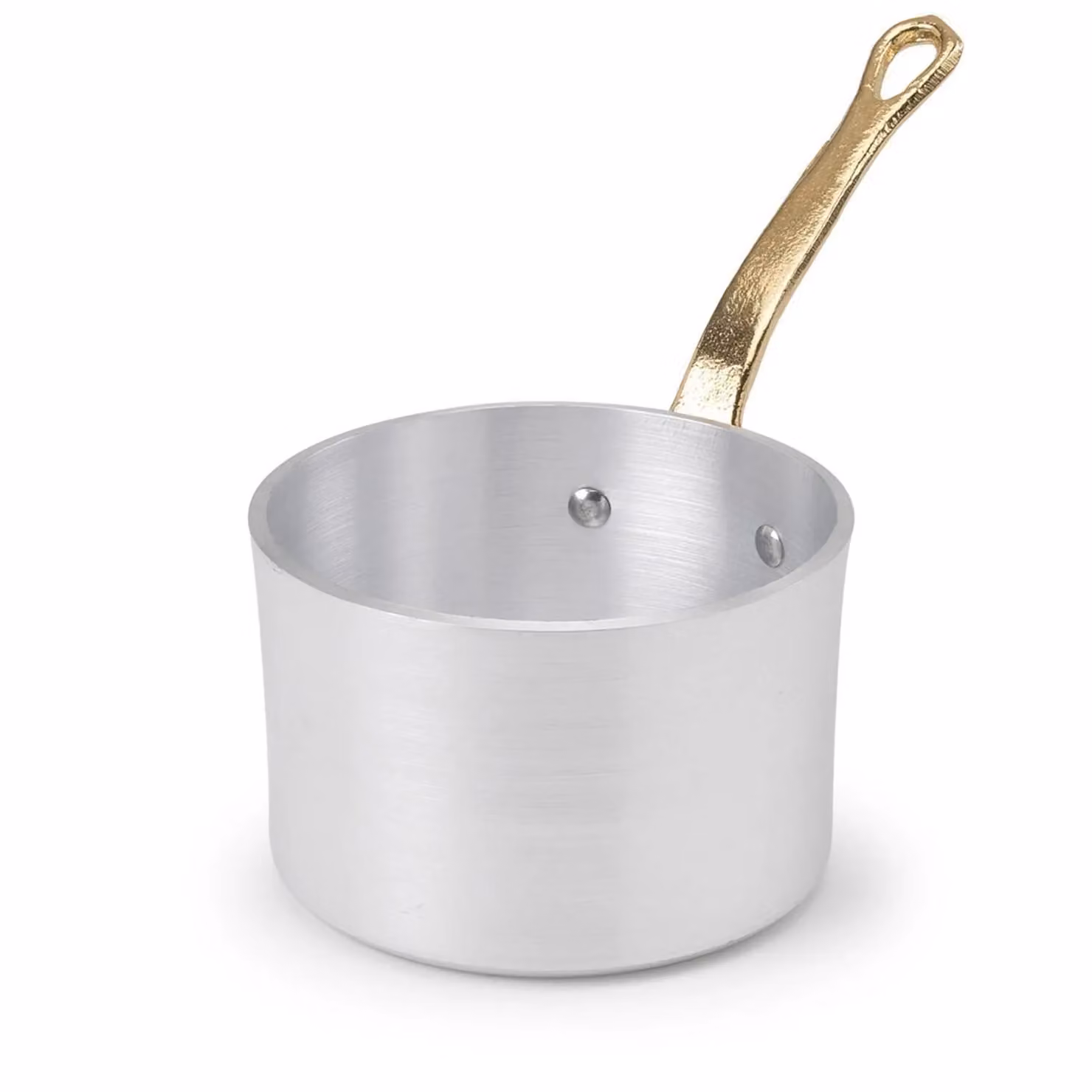 Casseruolino alto 1932 in alluminio con un manico in ottone, diam. 10cm