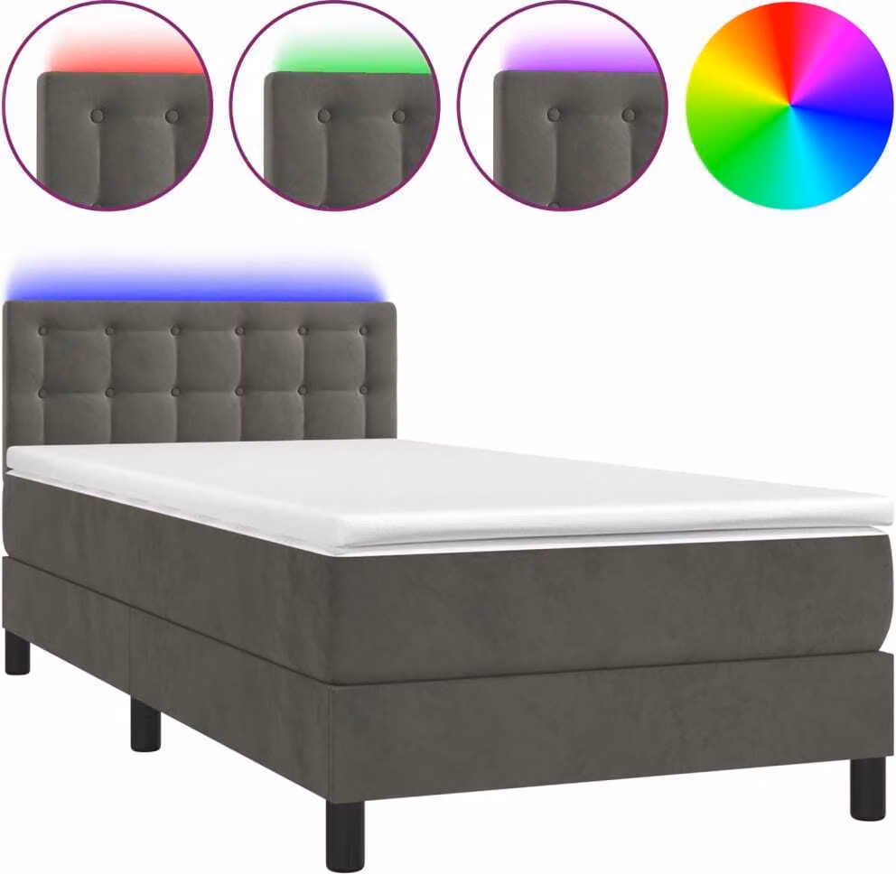 Letto a Molle con Materasso e LED Grigio Scuro 100x200 cm