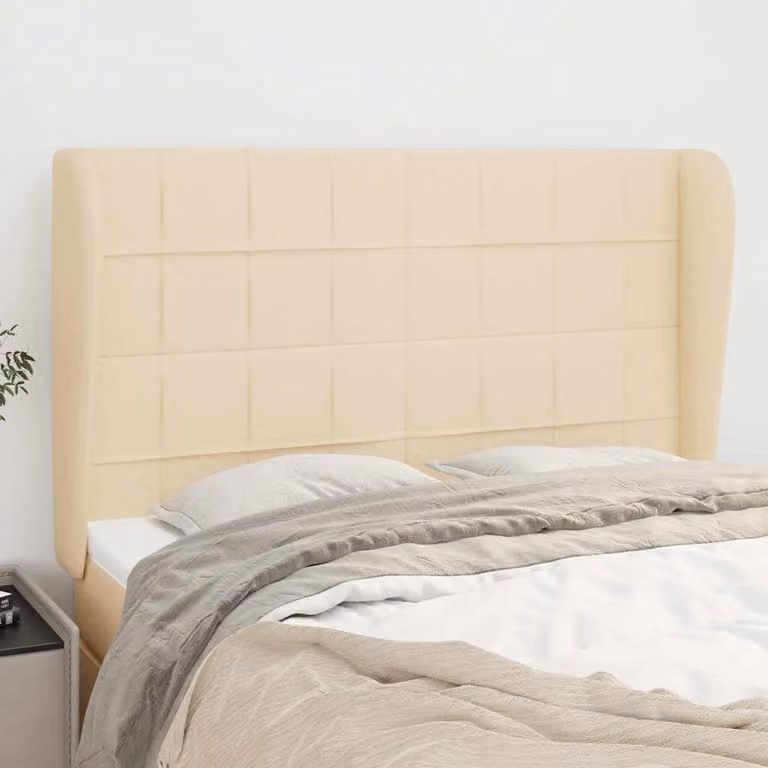 Testiera ad orecchio vidaXL in tessuto beige con struttura in legno L: 147 cm, P: 23 cm, H: 118/128 cm