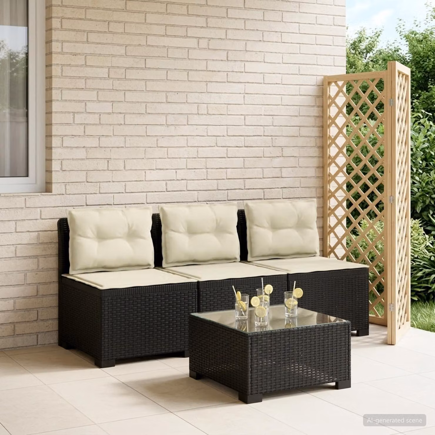 Divano da giardino a 3 posti vidaXL con cuscini in look rattan, antracite e beige
