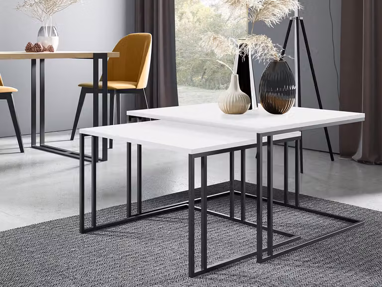 Set di 2 tavolini da caffè PTYSIA - nero / bianco artico