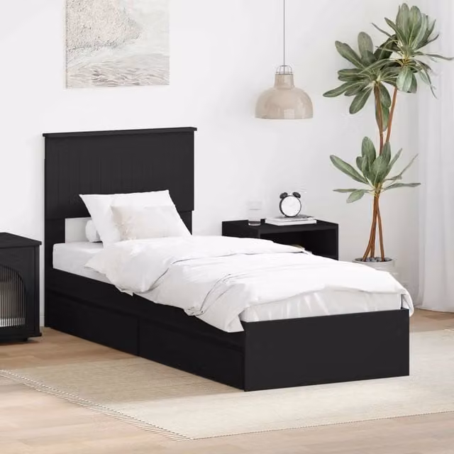 Letto con Contenitore Moderno vidaXL in Legno Ingegnerizzato Nero L: 75 cm, P: 190 cm, H: 90 cm