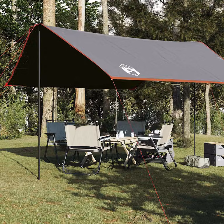 vidaXL Telone da Campeggio Impermeabile in Poliestere Grigio e Arancione L: 430 cm, P: 380 cm, H: 210 cm
