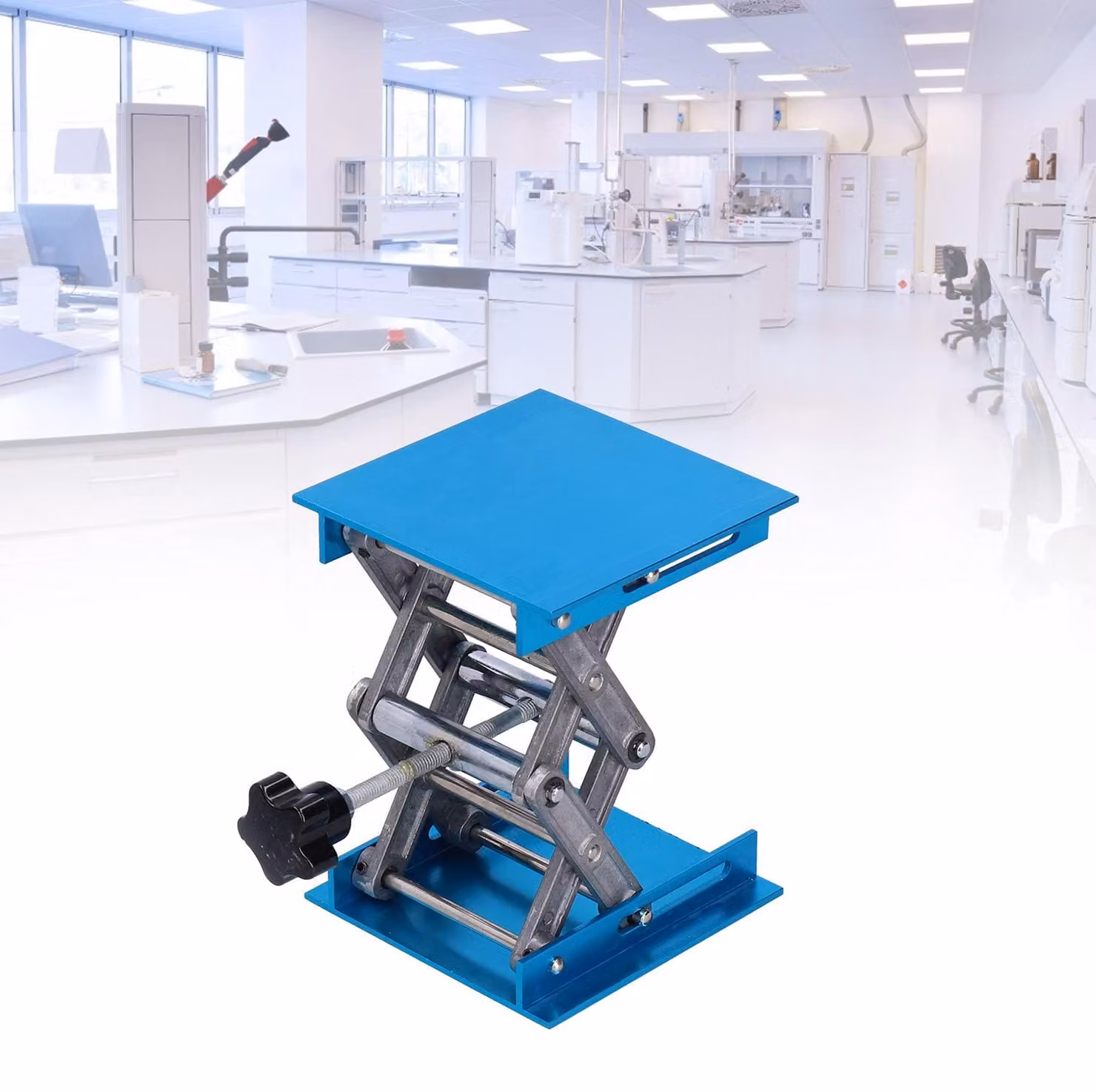 Piattaforma di sollevamento per laboratori, realizzata in ossido di alluminio, dimensioni 52-145 mm, base 100x100 mm