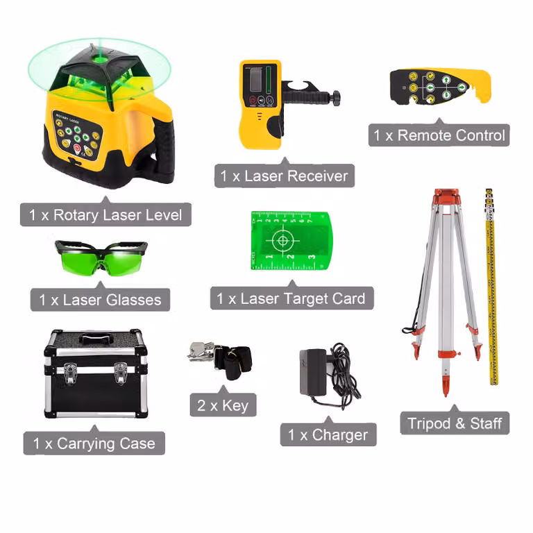 Livella laser rotante, portata 500 m, autolivellamento e allineamento automatico, kit raggio verde Set 1