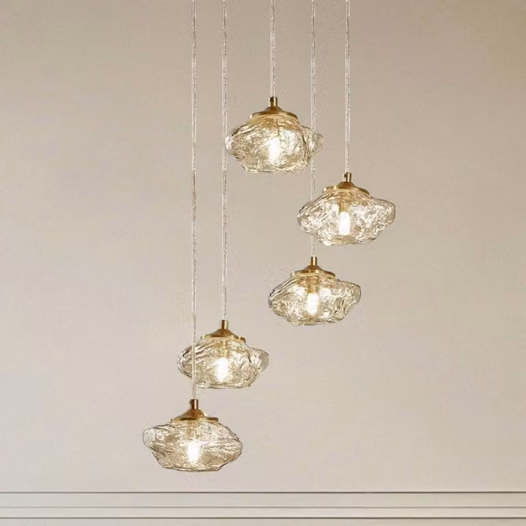 Lampada a sospensione in vetro Piatra Lindby, dimmerabile, Crema / Ambra, Soggiorno / Sala da pranzo, Vetro, Moderno, Lampada a sospensione