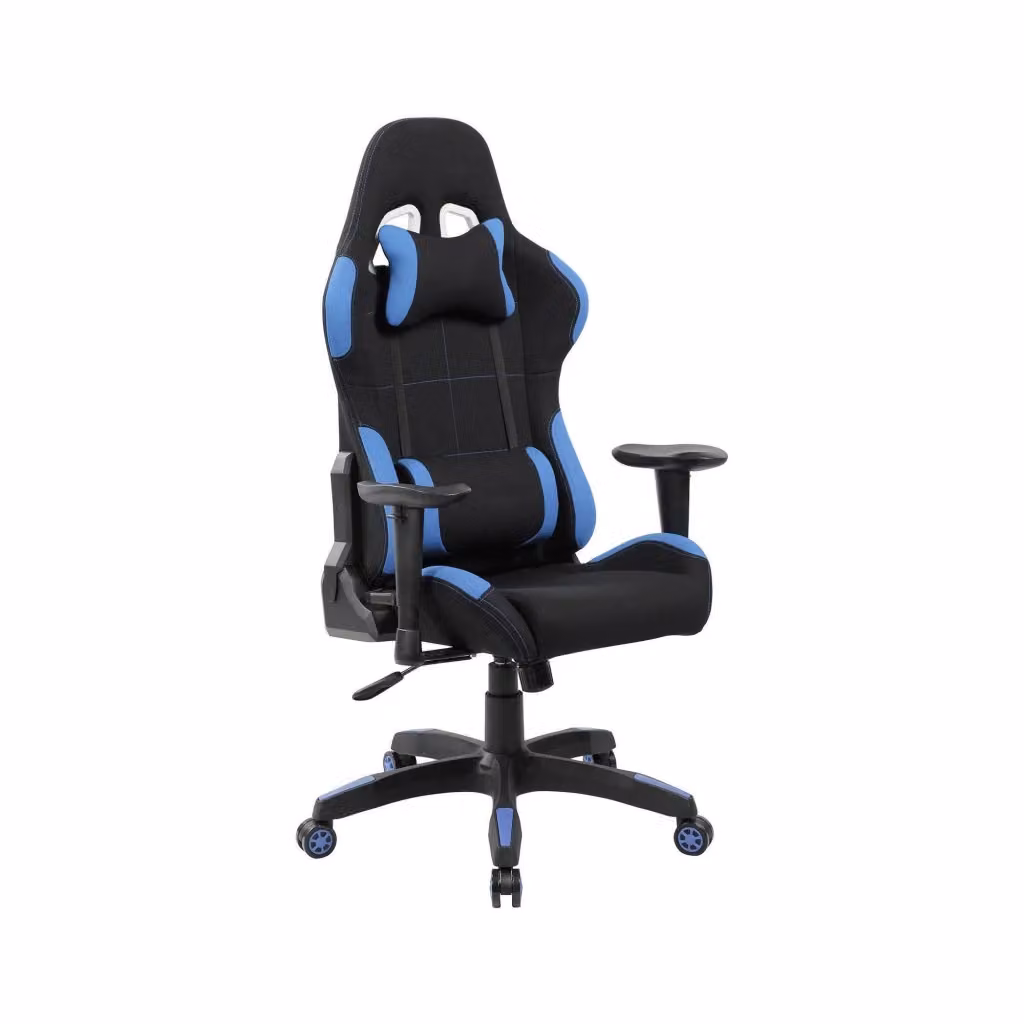 Sedia da gaming Mindy DMORA per adulti, poltrona da scrivania sportiva in ecopelle e tessuto, Nero e Blu, L: 57 cm, H: 124/134 cm – 2