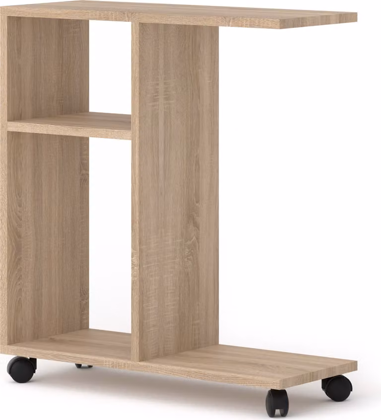 Tavolino organizer TRASCO 1 su rotelle 60 cm Tavolino per computer portatile Comodino Console Tavolino per divano Scaffale Rovere Sonoma