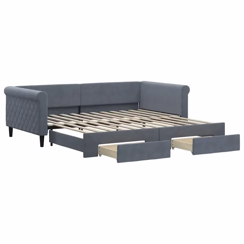 Divano Letto Estraibile con Cassetti vidaXL in Velluto Grigio L: 100 cm, P: 200 cm – 2