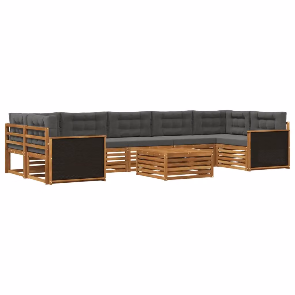 Set di divani da esterno a L con tavolino vidaXL in legno di acacia, beige e antracite, composto da 8 pezzi con cuscini inclusi – 2