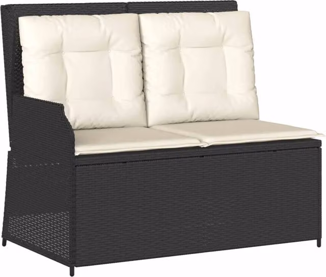 Panchina da giardino moderna in rattan e metallo nera L: 220 cm, H: 95 cm, P: 67 cm